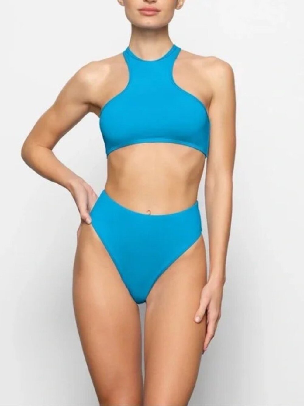 SKIMS Recycle Swim - High Neck Racerback Top in Turquoise Size Small